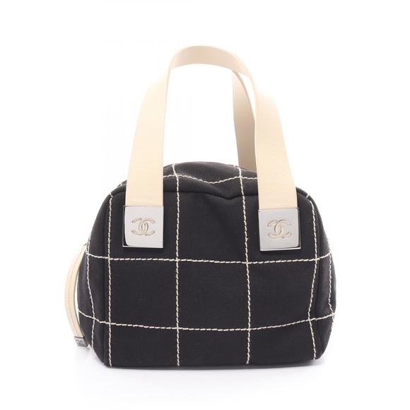 Chanel Chocolate Bar Handbag Canvas Leather Black Ivory White - Picture 1 of 10